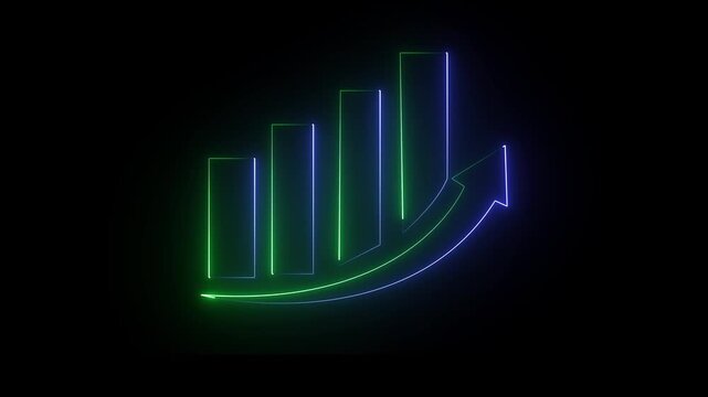 Neon business graph animation increased.  Abstract business growth and start up business concept ,growth concept royal neon line moving video....