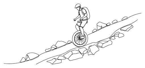 Man riding an off road unicycle on a rocky mountain trail © Alicja
