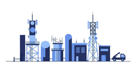 Fototapeta premium Telecommunication towers and buildings for network connectivity.