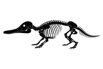 Fototapeta premium Prehistoric Mammal Skeleton Silhouette: A stark black silhouette of a fossilized prehistoric mammal skeleton, showcasing its skeletal structure and unique form against a clean, bright background.