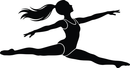 Fototapeta premium Silhouette of a girl performing a split leap in gymnastics