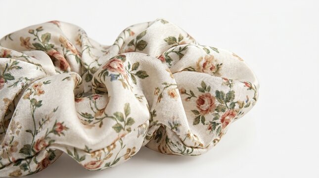 Silk hair scrunchie with floral pattern