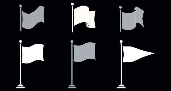 Silhouette of various flags on poles in different positions