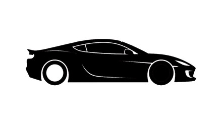 Naklejka premium Minimal black silhouette icon, simple flat vector, bold black shape, no, no shading silhouette of a modern luxury sports car on a, flat icon style