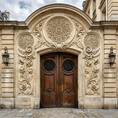 Obraz premium Ornate Wooden Door with Stone Carvings in Paris
