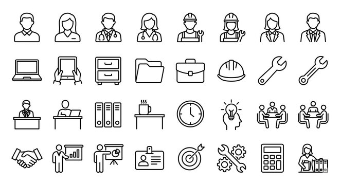 Set of professional business and office line icons