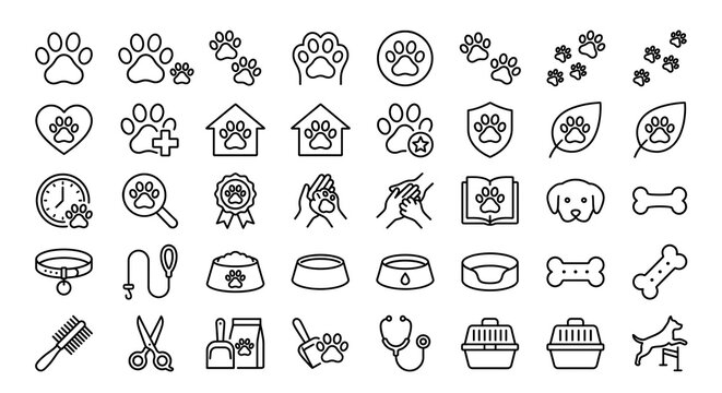 Set of simple pet and animal care line icons