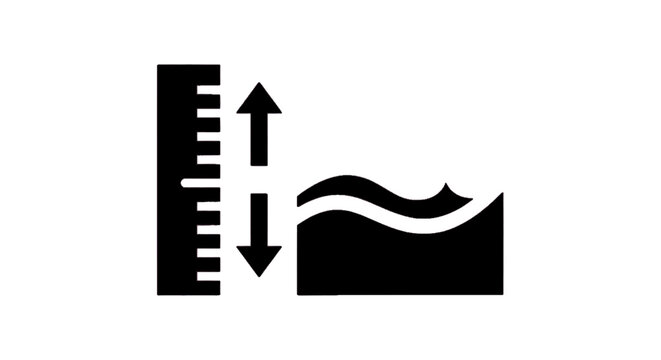 Minimal black silhouette icon, simple flat vector, bold black shape, no, no shading water level measurement gauge with up and down arrows icon, on a, flat icon style