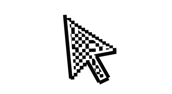 Classic pixelated computer mouse cursor arrow icon with a black and white checkerboard pattern on a plain white background.