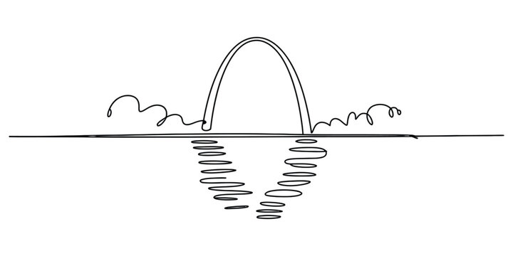 Continuous single line drawing of the st louis gateway arch with water reflection Vector, illustration