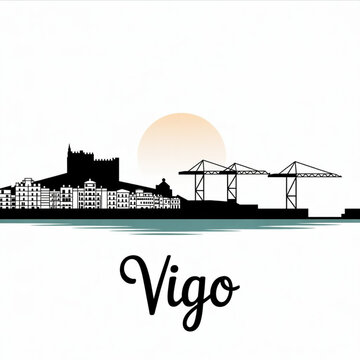 Vigo Skyline Silhouette &mdash; A Dynamic Atlantic Port City in Spain Vector Illustration
