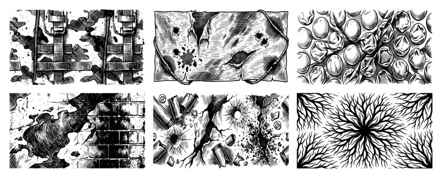 Multi texture collection including bubble wrap bullet holes and organic patterns
