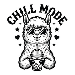 Fototapeta premium Alpaca chill mode boba cup straw sun calm icon vector illustration for tee decals print art vibe fun
