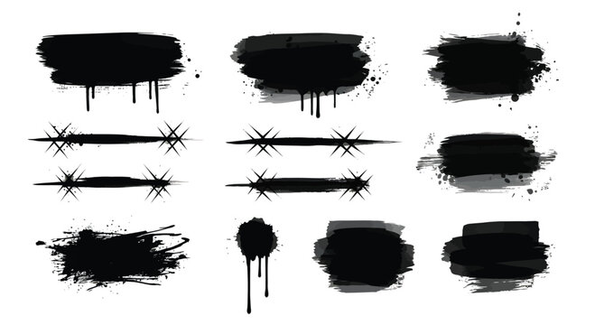 Set of black ink splatters and stains on paper