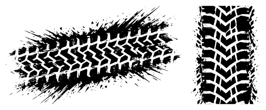 Tire tread marks with rugged textures and muddy tire prints grunge style