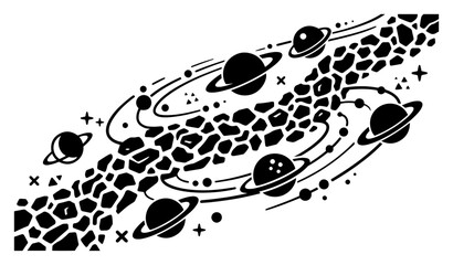 Space scene with orbiting planets and asteroid belt in graphic style © Kumamoto