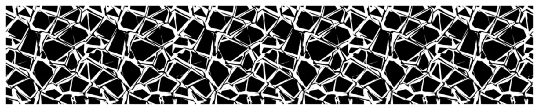 Shattered glass shards and jagged geometric cracked pattern in abstract monochrome style