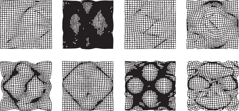 Black and white wireframe grid patterns