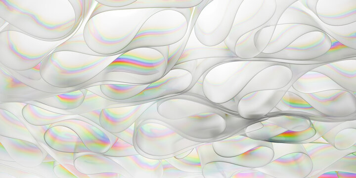 Abstract background of partly colored layered glass elements with a play of colors. Iridescence, Rainbow colors - 3d render