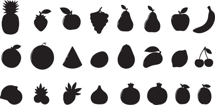 Black silhouettes of various fruit icons