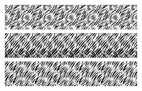 Animal fur texture borders with zebra pattern in hand drawn style