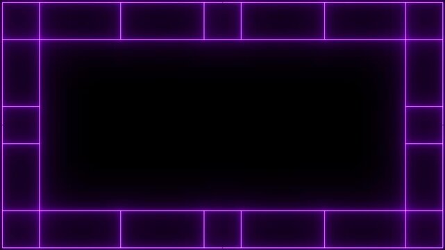 Sleek futuristic hud screen overlay with glowing violet neon geometric border and complex digital grid pattern. 4k video