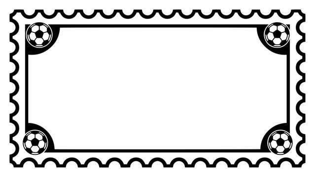 Decorative ticket frame with soccer balls and scalloped postage stamp edges