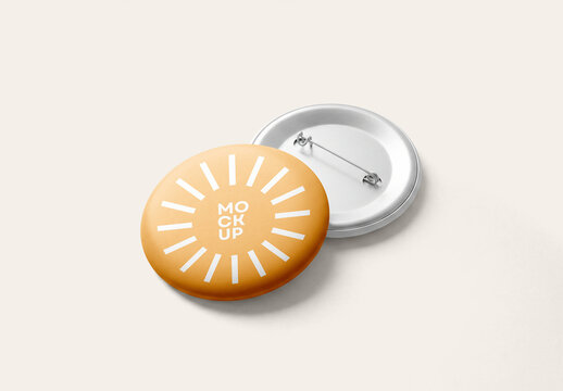 Top View of Pin Badge Button Mockup with Metallic Back Needle on Off White Background for Promotional Branding