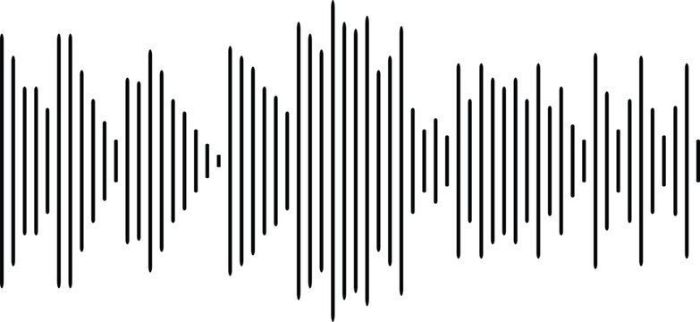 Abstract black audio waveform isolated on white background with modern sound frequency  design. Digital music signal pattern for podcast, recording, streaming, radio and multimedia techno