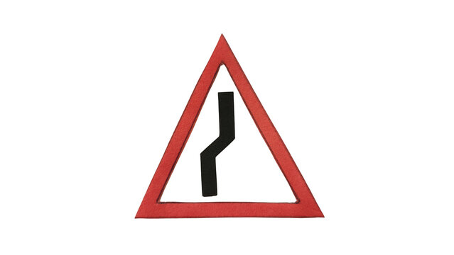 Road warning sign with sharp turn arrow inside triangular frame isolated on transparent background
