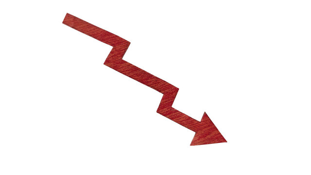 Red downward zigzag arrow pointing on white background isolated on transparent background