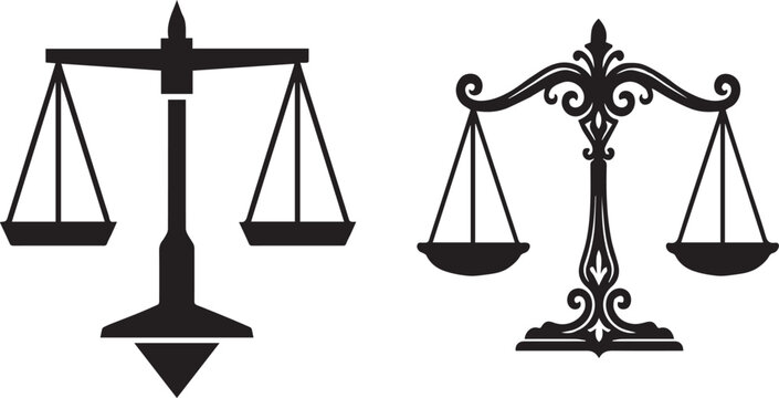 Justice Scales of Law and Balance Silhouettes