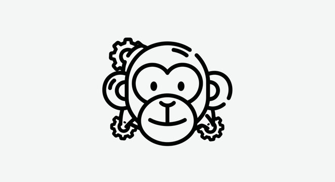 Cartoon monkey head with gear elements