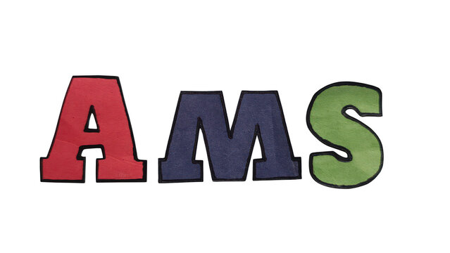 Colorful stylized text letters ams in vibrant gradient colors isolated on transparent background