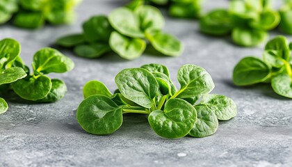 Fototapeta premium Fresh Watercress Leaves on a Gray Background, Nutrient-Rich Ingredient for Healthy Salads, Garnish
