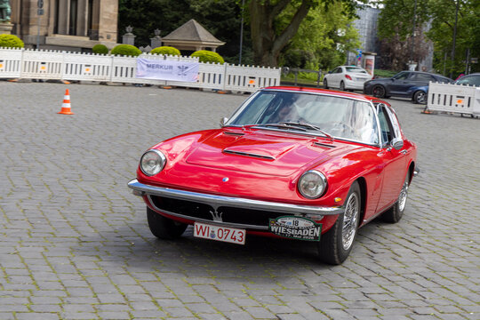 classic car Maserati Mistral 4000 Coupe takes part at the 41 st classic car Ralley around Wiesbaden with final destination Kurhaus and Casino in Wiesbaden, Germany