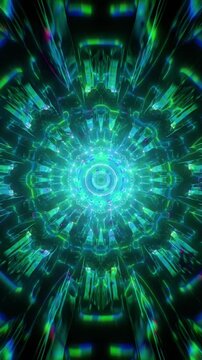 Turquoise mandala with crystalline symmetry and pulsating radial motion, abstract sacred geometry vertical reel crafted for calming meditation and immersive energy balance
