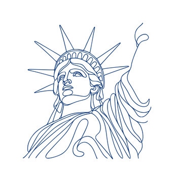 hand drawing continous line depicts the face of miss liberty statue (artwork 1)