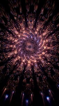 Dark spiral mandala with textured cosmic depth and inward motion, abstract sacred geometry vertical reel designed for deep meditation and introspective focus
