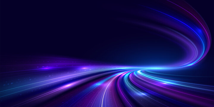 Abstract futuristic digital technology background vector illustration featuring glowing light trails and dynamic data flow with left copy space. Cyber technology concept. Vector eps10.