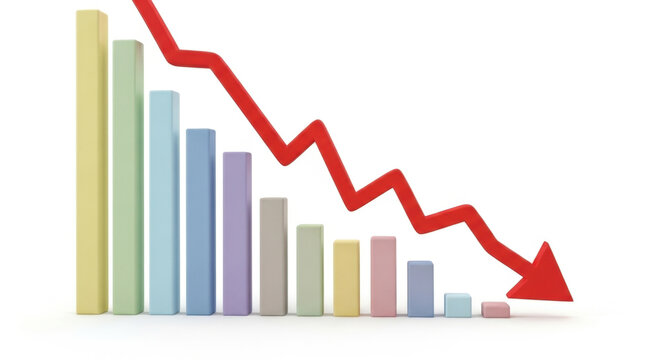 Downward Trend Diagram with Red Arrow on White Background Representing Economic Decline Falling Market Shares Depreciation Negative Growth and Financial Loss