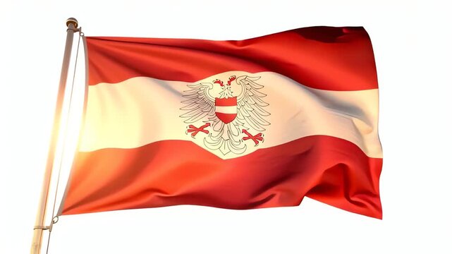 Austrian Flag Waving in Sunlight, Red White and Blue National Symbol