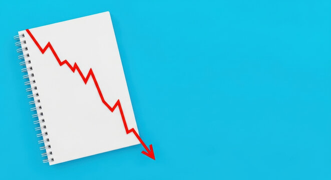 Downward Trend Line Graph Notebook Falling Profit Financial Crisis Recession Business Failure Data Loss Risk Management