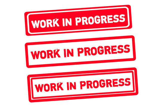 Work In Progress Stamp Vector Set PNG Transparent Background Red Grunge Construction Warning Label Badge for Project Management and Workflow Design