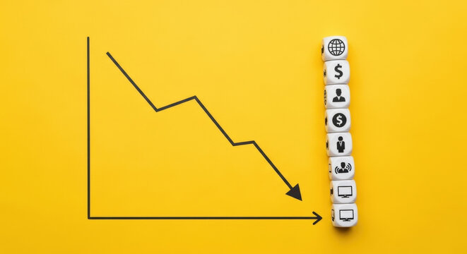 Economic Recession Concept Showing Falling Graph Decrease Trend And Stacked Cubes Finance Loss Failure Market Crisis Downward Trend Business