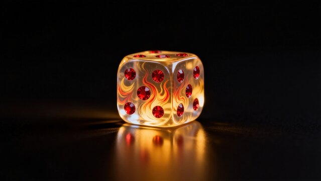 Transparent dice with red dots on black