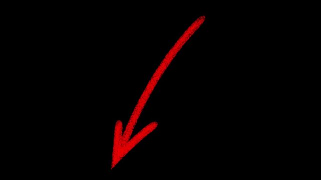 Hand-drawn red arrow animation on black background, scribble style directional pointer