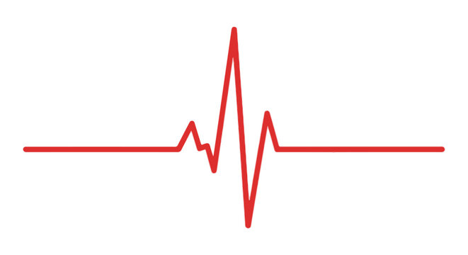 Red heartbeat line graph on white background