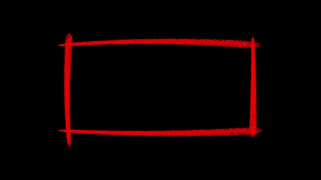Hand-drawn red chalk rectangle frame animation on black background, for overlay border