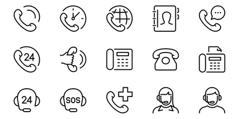 Fototapeta premium Phone Calls Thin Line Icon Set, Editable Stroke Communication and Contact Vector Illustration Collection with Transparent Background